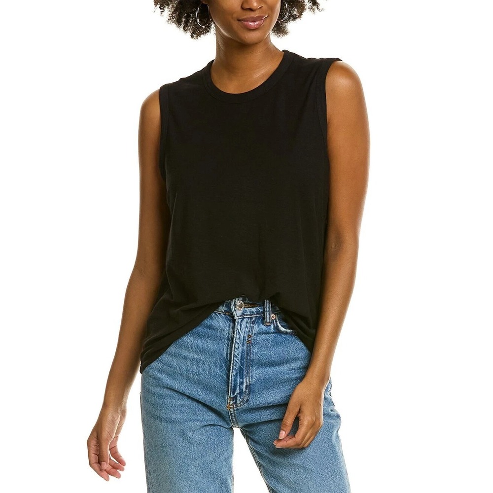 Standard James Perse Tank Top Slub Knit Crew Neck Muscle Tee Black